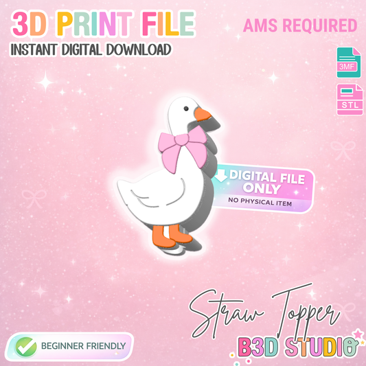 Goose Bow Straw Topper 3D Print File (STL & 3MF Digital Download) 8mm + 10mm Sizes