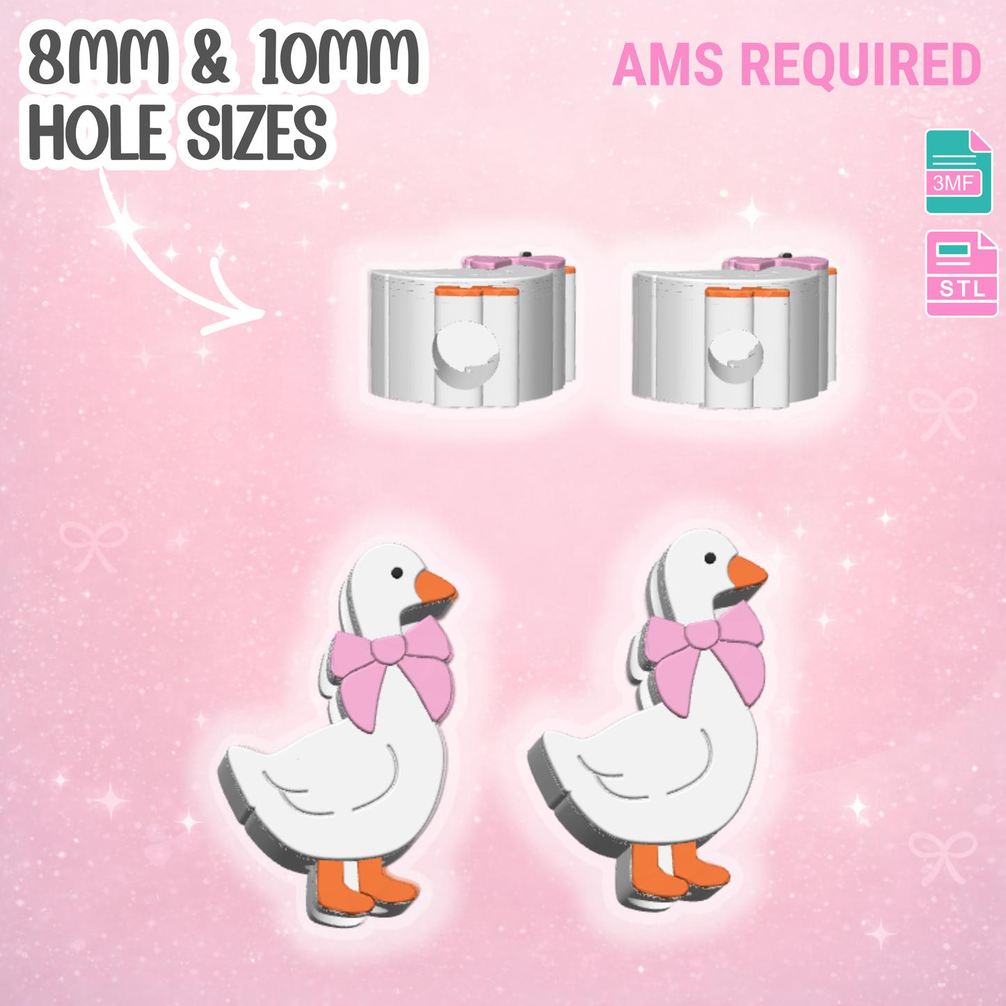 Goose Bow Straw Topper 3D Print File (STL & 3MF Digital Download) 8mm + 10mm Sizes