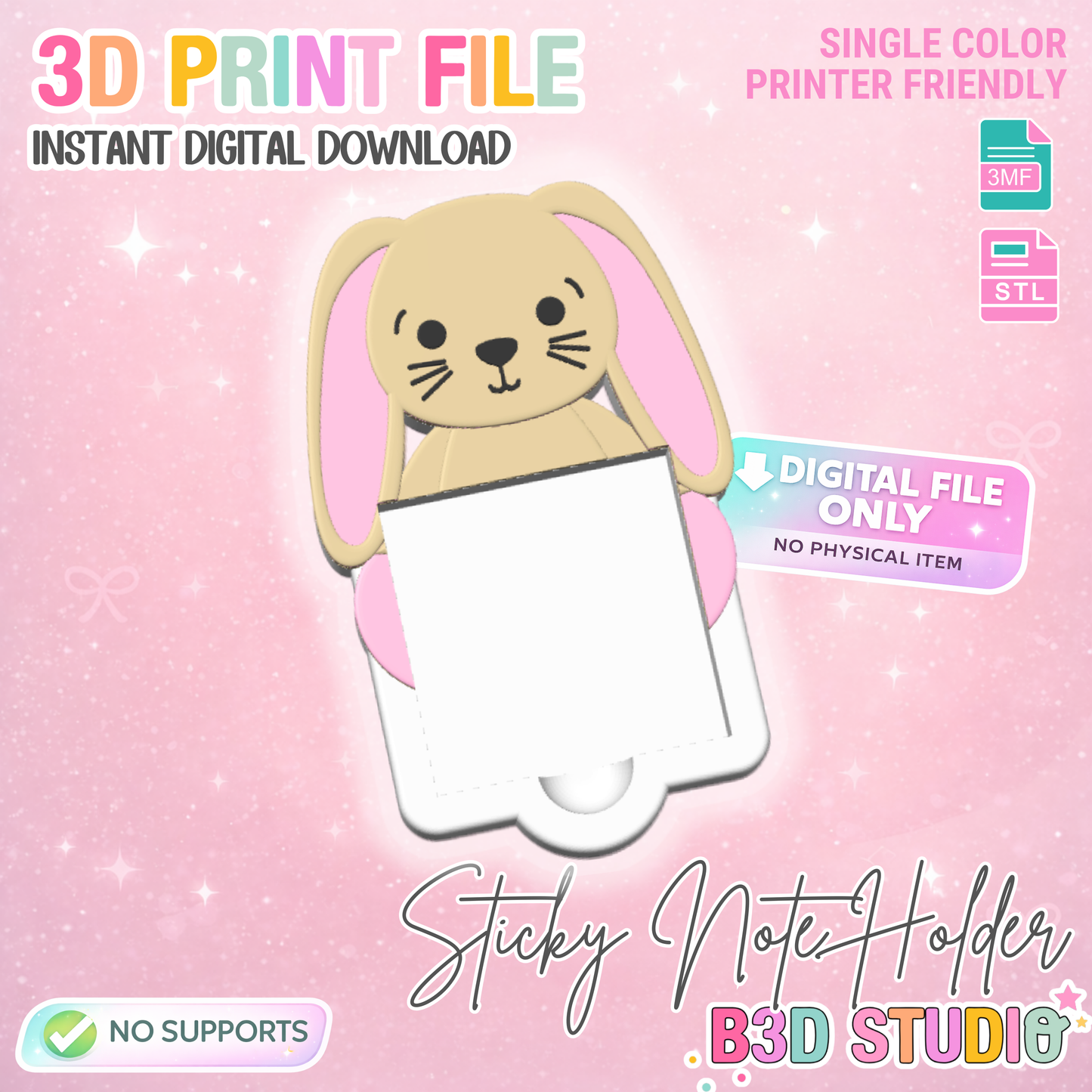 Bunny Sticky Note Holder STL/3MF – Easter Desk Organizer 3D File (Digital Download)