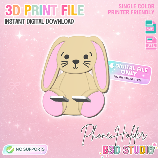 Bunny Phone Holder 3D Print File: Desk Decor (STL/3MF Digital Download)