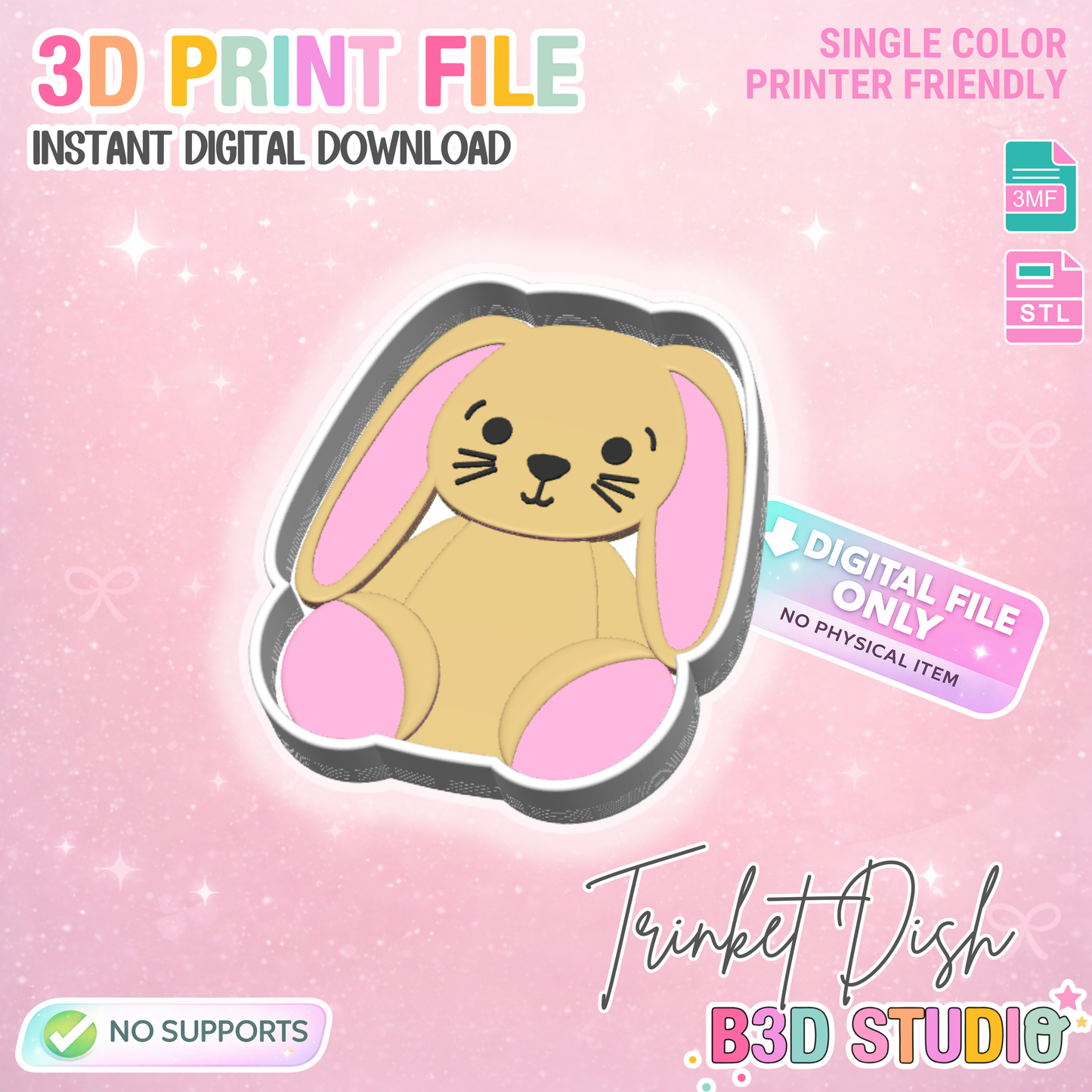 Bunny Trinket Dish 3D Print File – STL/3MF Desk Organization (Digital Download)