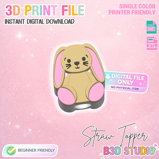 Bunny Straw Topper 3D Print File (STL & 3MF Digital Download) 8mm + 10mm Sizes