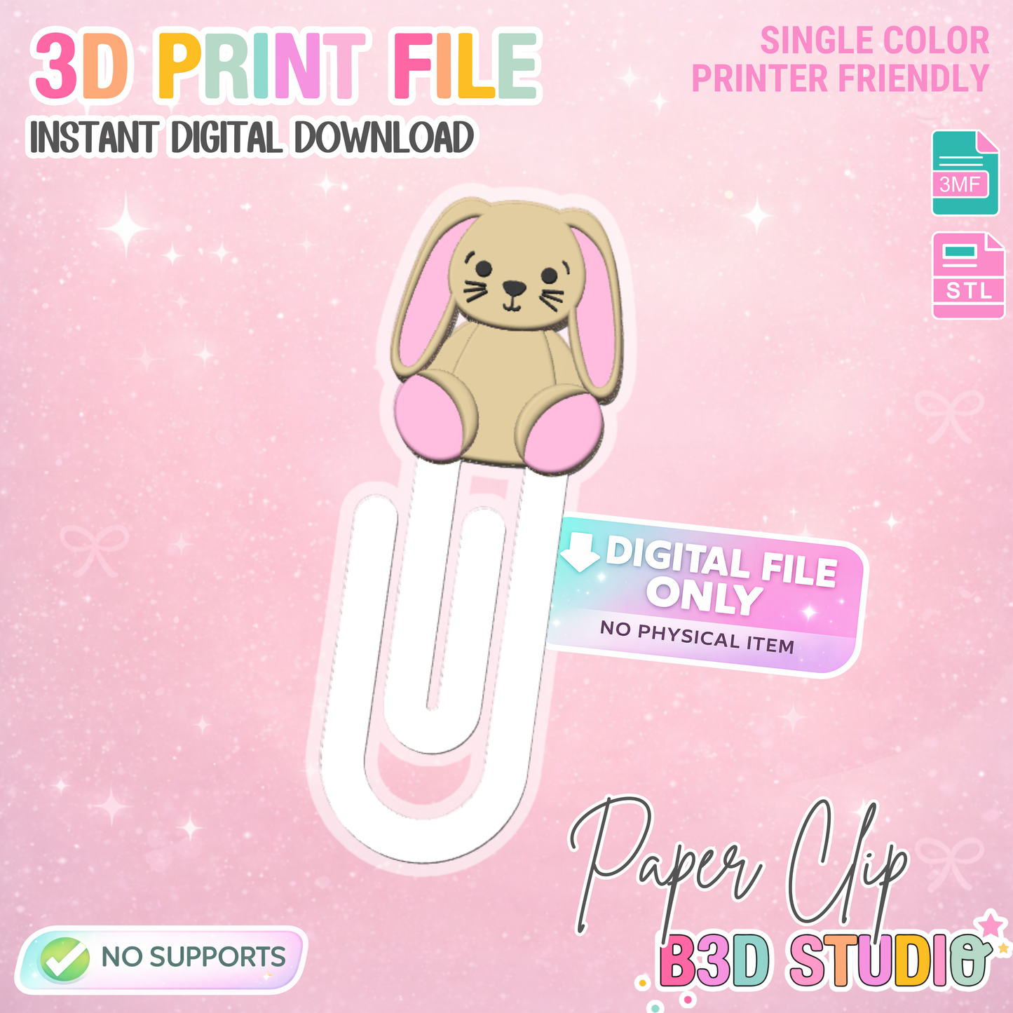 Bunny Paper Clip 3D Print File (STL & 3MF Digital Download)