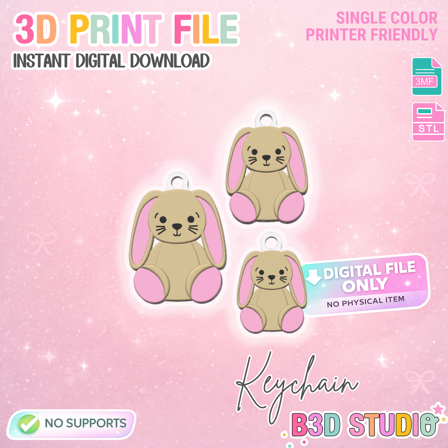 Bunny NFC Keychain STL/3MF Digital File Download