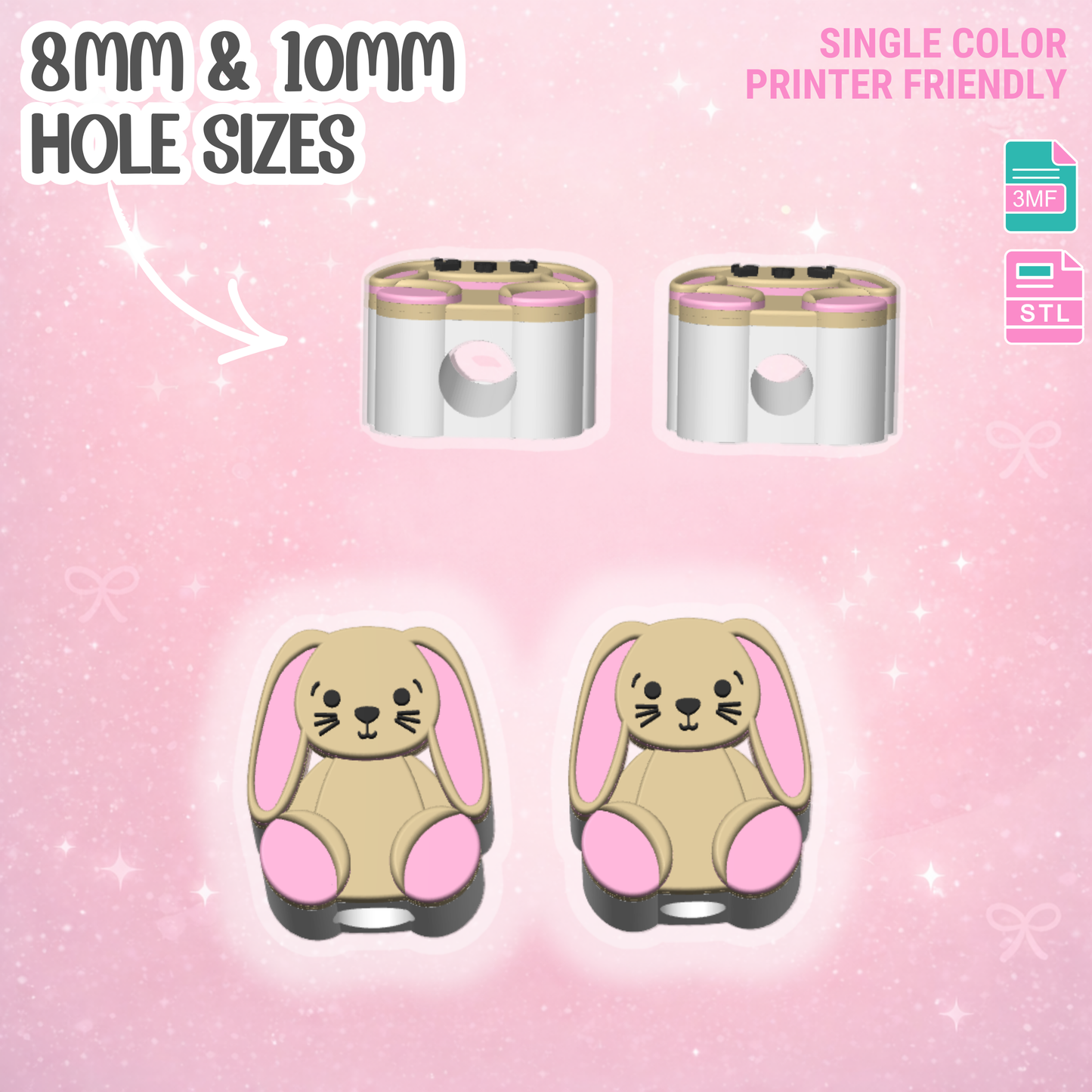 Bunny Straw Topper 3D Print File (STL & 3MF Digital Download) 8mm + 10mm Sizes