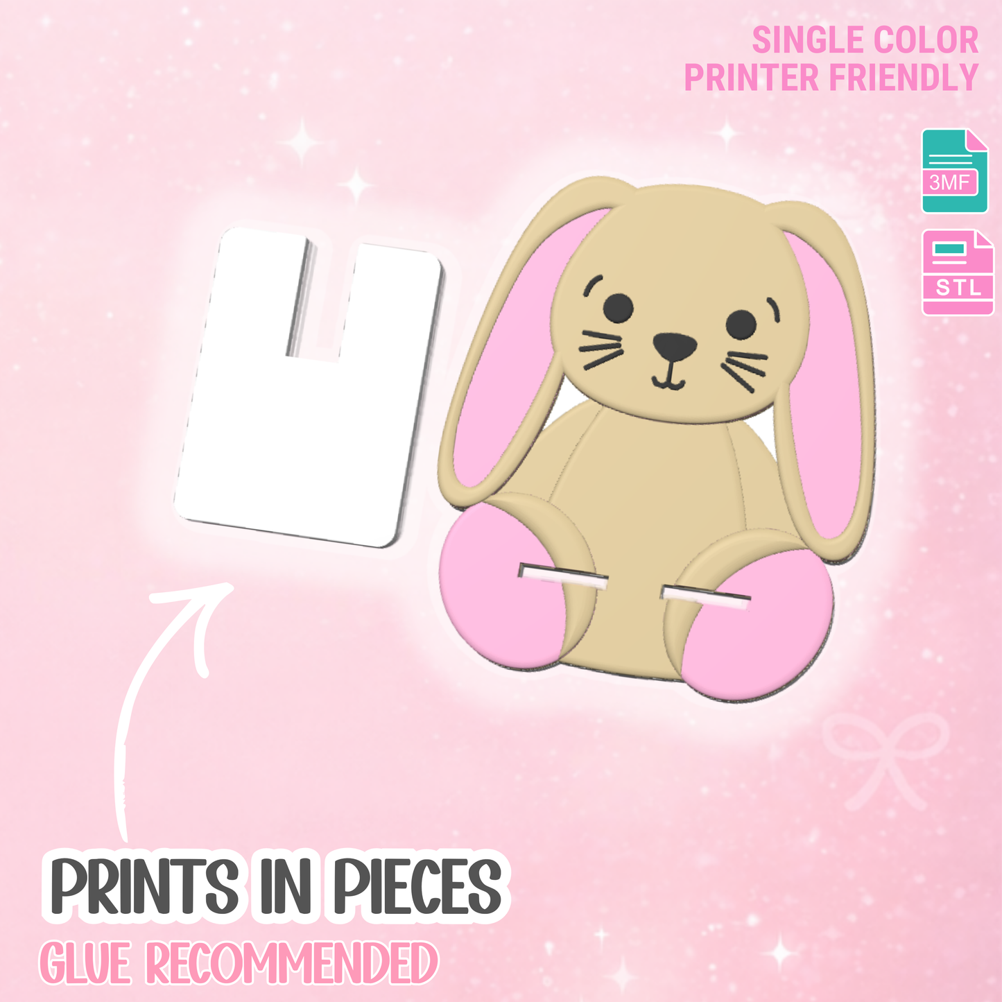 Bunny Phone Holder 3D Print File: Desk Decor (STL/3MF Digital Download)