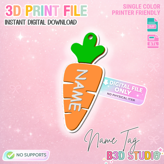 Carrot Name Tag 3D Print File (STL + 3MF Digital Download)