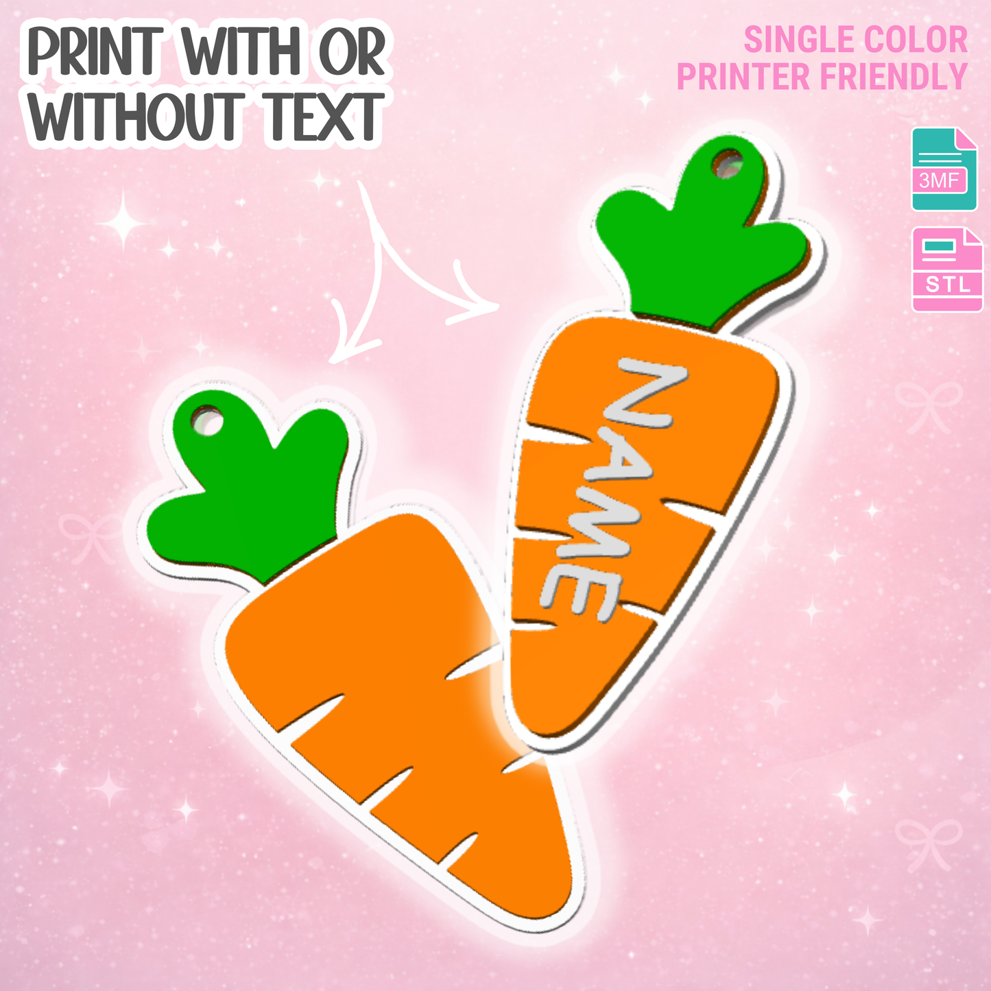 Carrot Name Tag 3D Print File (STL + 3MF Digital Download)