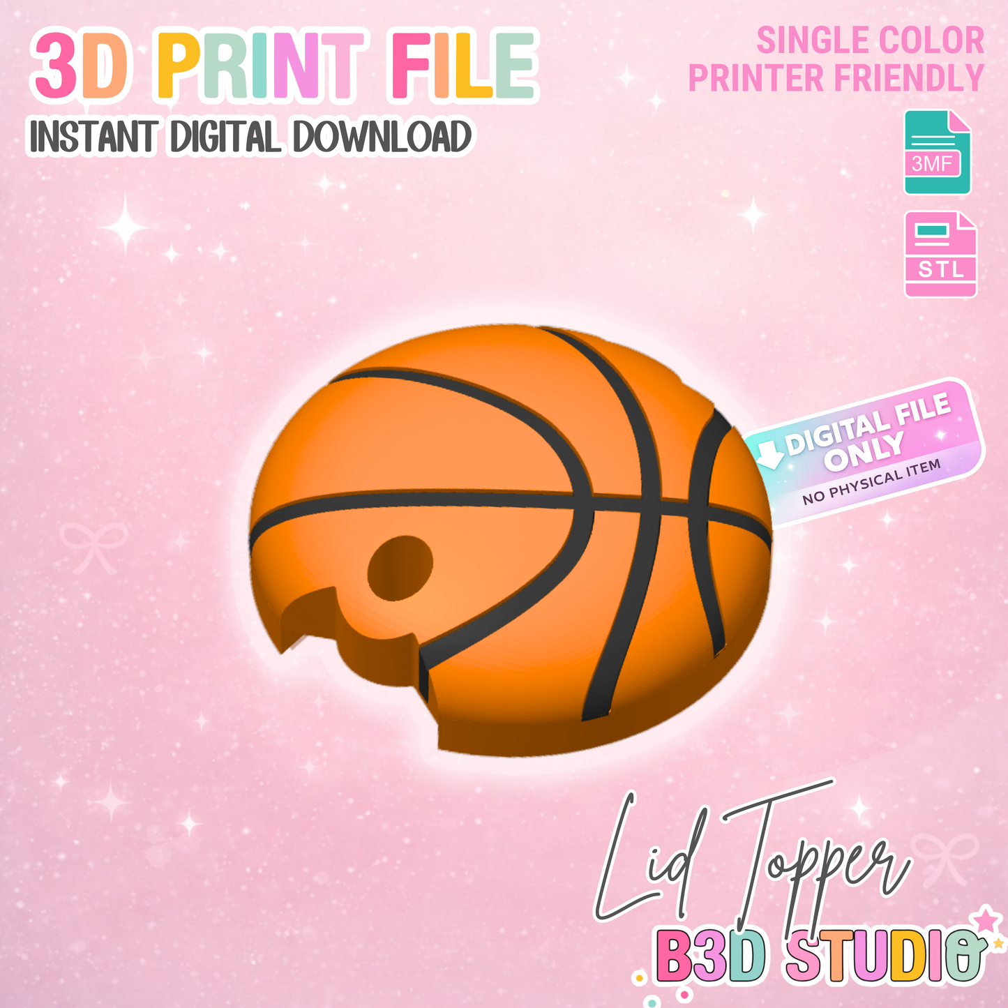 30OZ Basketball Tumbler Topper: 3D Print STL & 3MF File Lid Toppers (Digital Download)