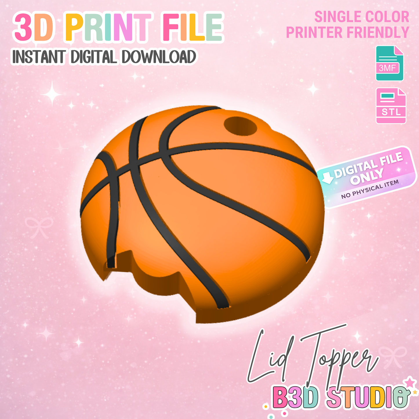 40OZ Basketball Tumbler Topper: 3D Print STL & 3MF File Lid Toppers (Digital Download)