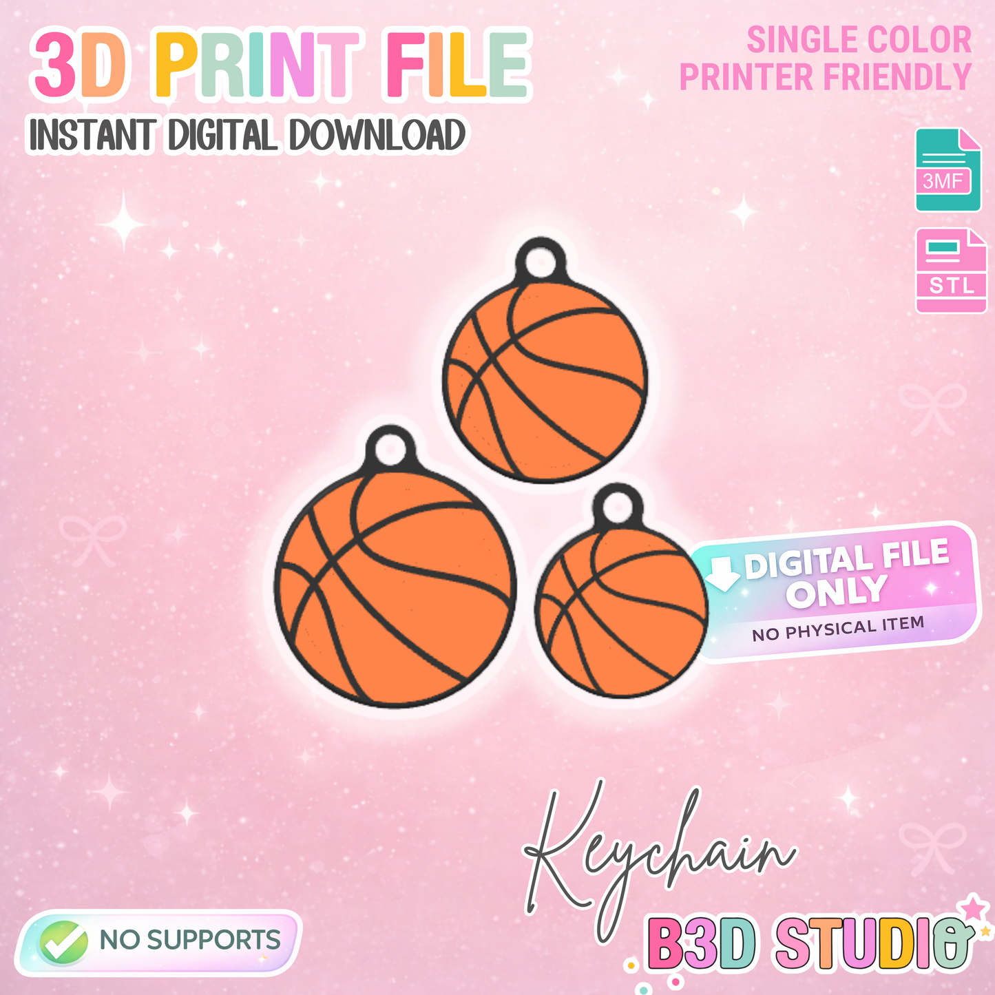 Basketball NFC Keychain STL/3MF Digital File Download Sports Theme Bag Tag