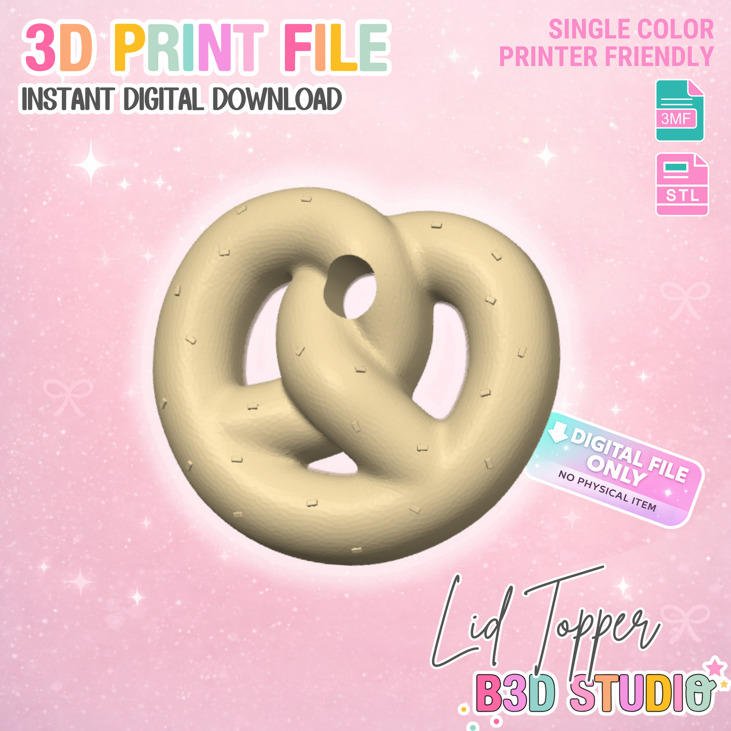 Pretzel Lid Topper 3D Print File: Glass Can STL & 3MF (Digital Download)