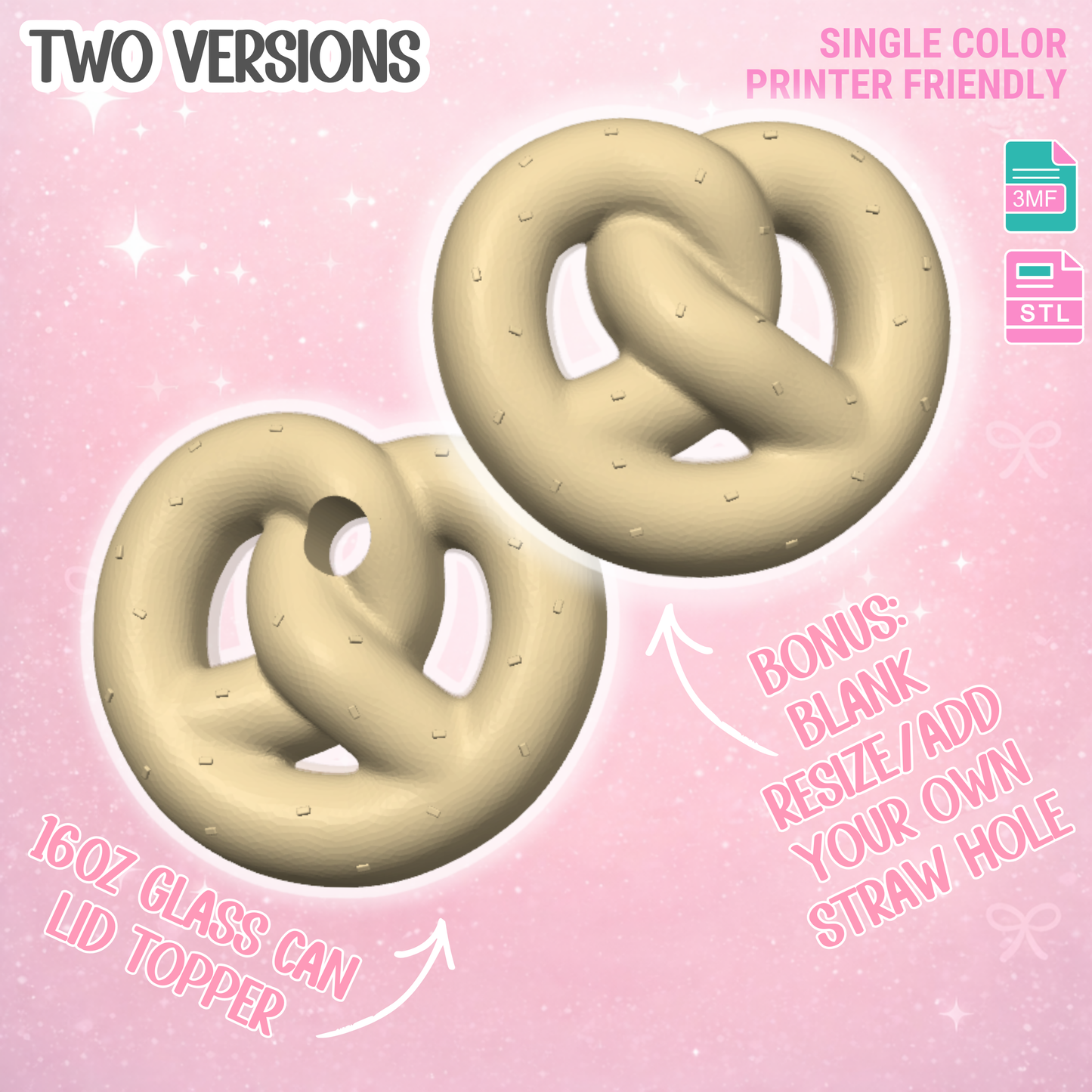 Pretzel Lid Topper 3D Print File: Glass Can STL & 3MF (Digital Download)