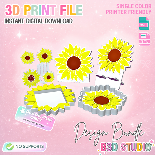 Sunflower 3D Print File Bundle – Desk Decor (STL/3MF Digital Download)