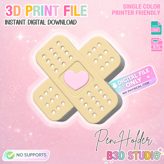 Heart Bandage Pen Holder: 3D Print STL & 3MF File (Digital Download)