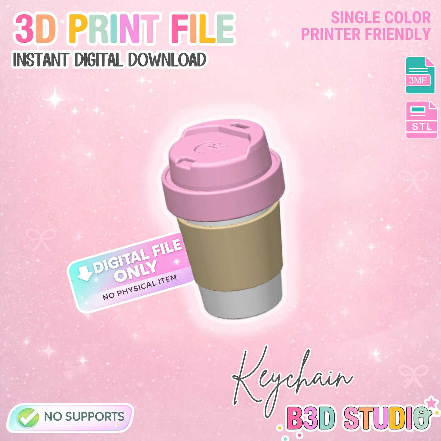 Coffee Cup Container Keychain: Lip Balm Holder (STL + 3MF Digital Download)
