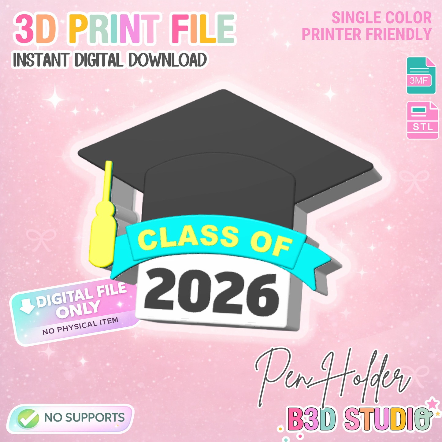 Graduation Pen Holder: 3D Print STL & 3MF File (Digital Download)