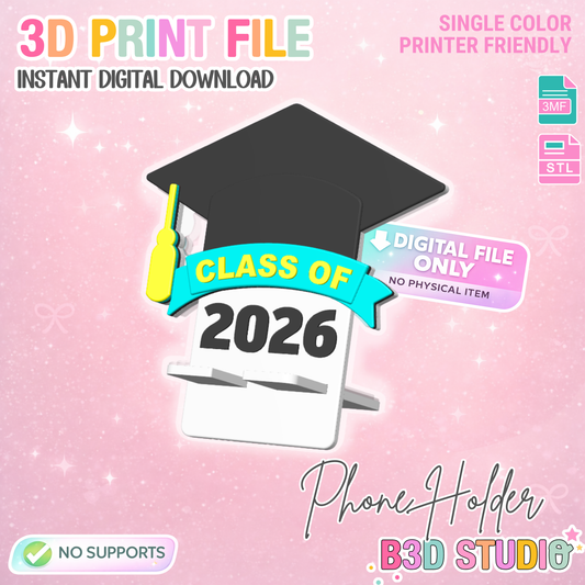 Graduation Phone Holder 3D Print File: Desk Decor (STL/3MF Digital Download)