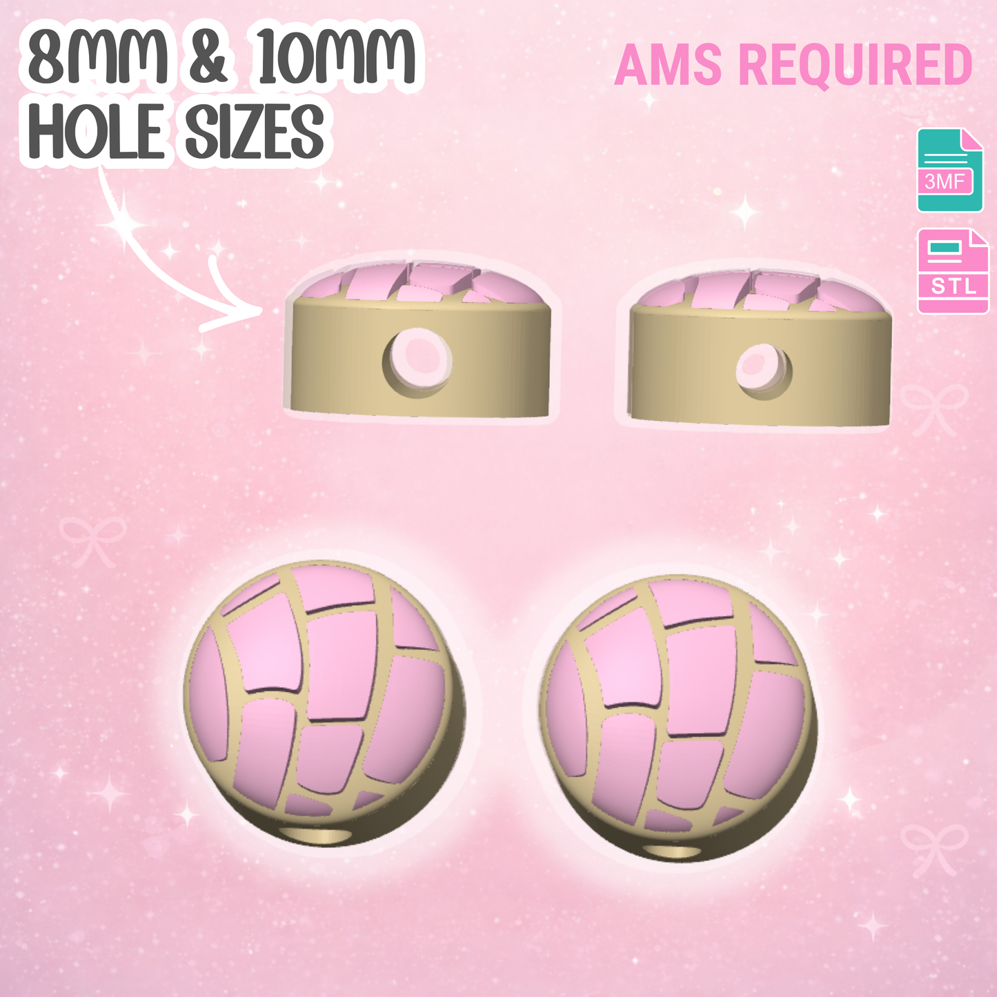 Concha Straw Topper AMS 3D Print File (STL & 3MF Digital Download) 8mm + 10mm Sizes