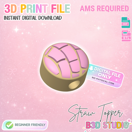 Concha Straw Topper AMS 3D Print File (STL & 3MF Digital Download) 8mm + 10mm Sizes