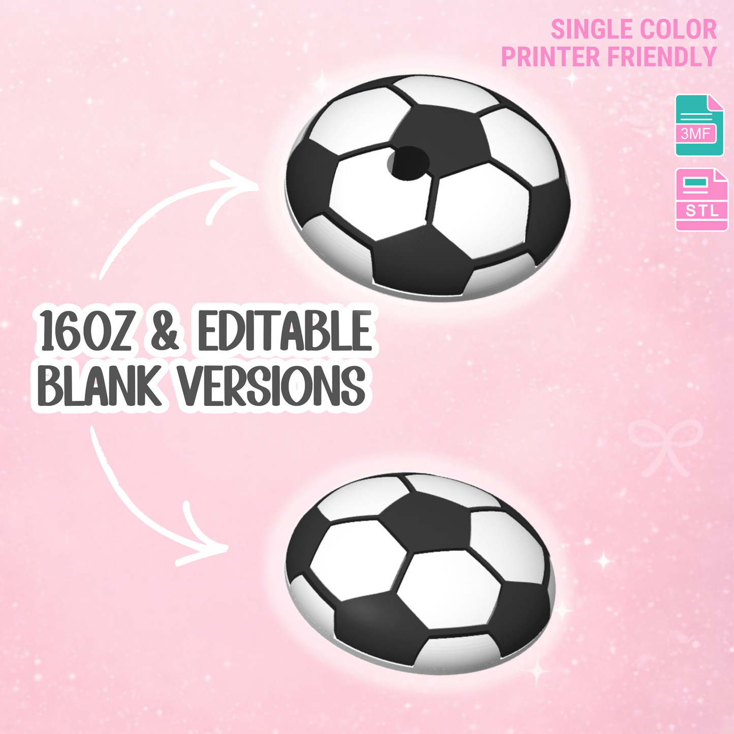 Soccer Ball Lid Topper: 3D Print STL & 3MF File Sports Toppers (Digital Download)