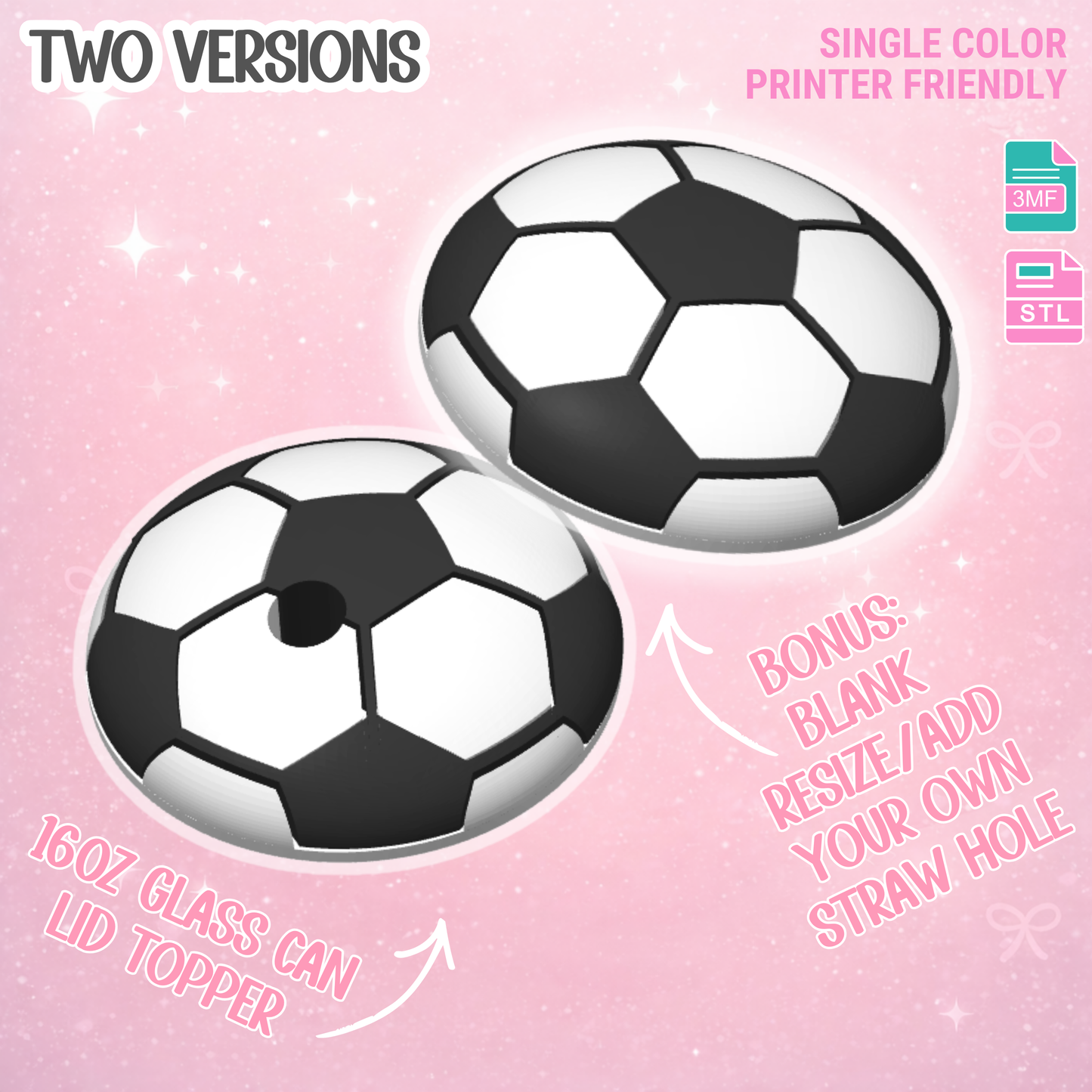 Soccer Ball Lid Topper: 3D Print STL & 3MF File Sports Toppers (Digital Download)