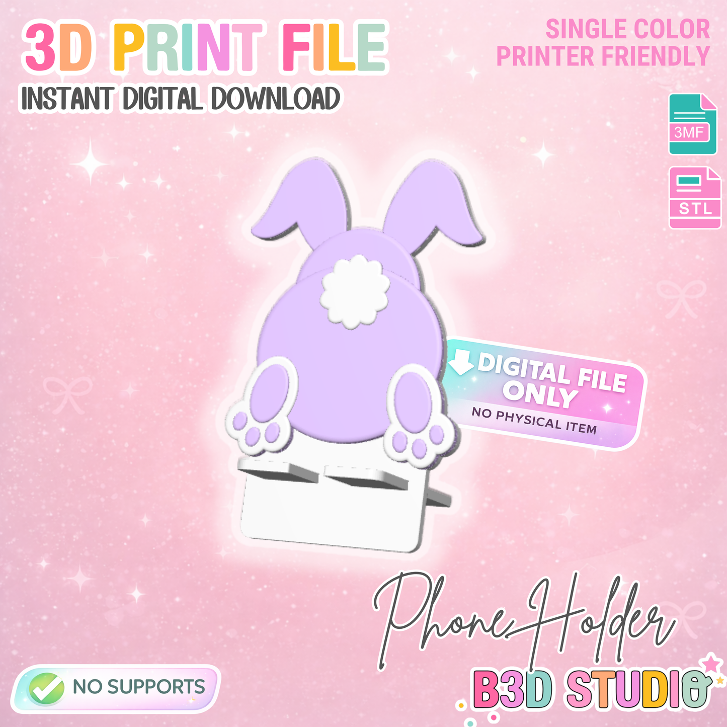 Bunny Butt Phone Holder 3D Print File (STL/3MF Digital Download)
