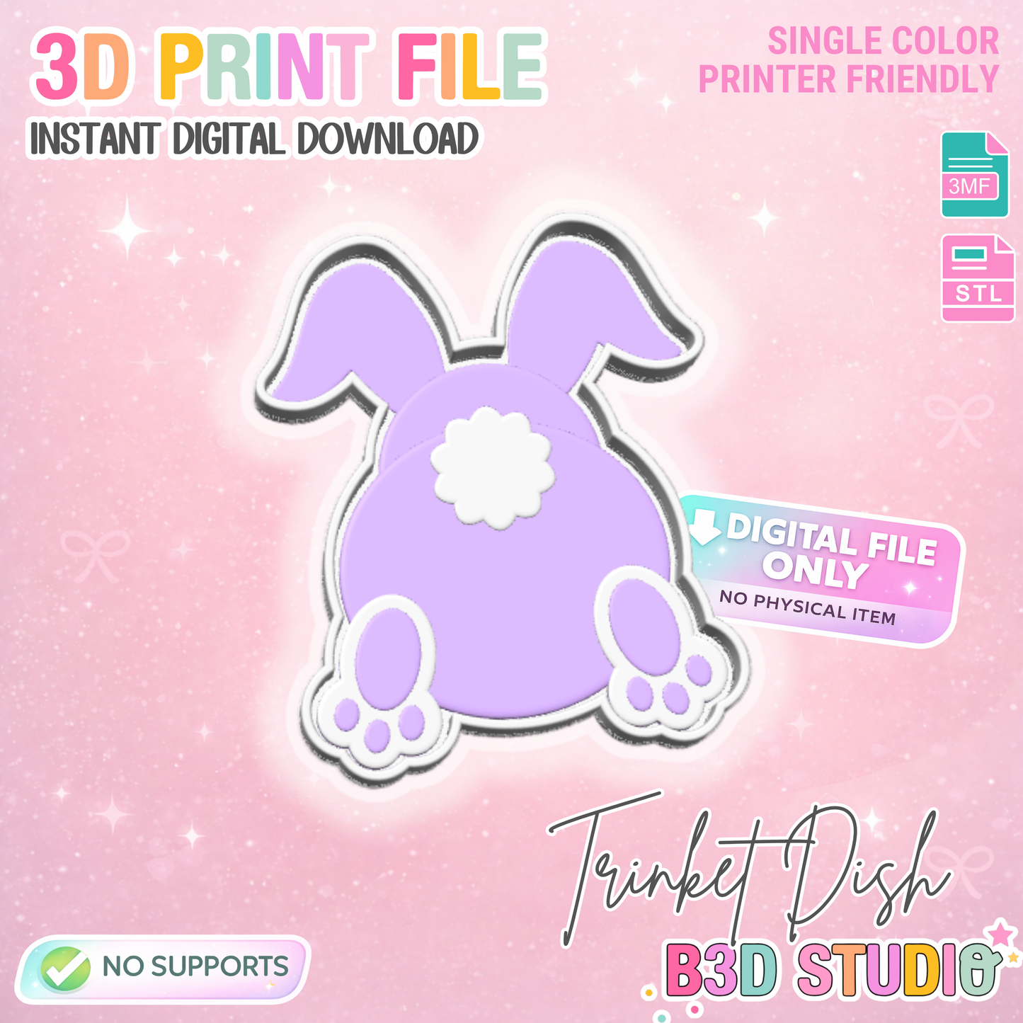 Bunny Butt Trinket Dish 3D Print File – STL/3MF Desk Organization (Digital Download)