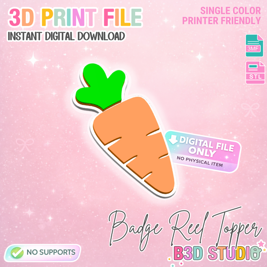 Carrot Badge Reel Topper Flat Back 3D Print File (STL & 3MF Digital Download)