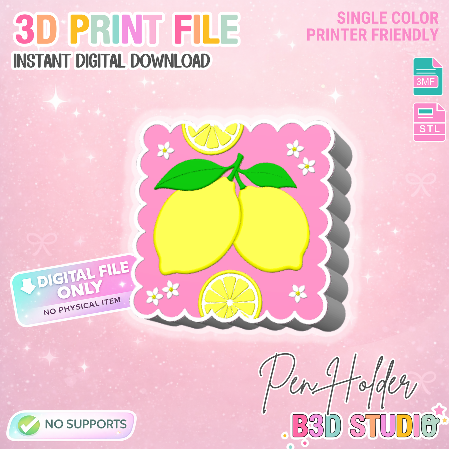 Lemons Pen Holder: 3D Print STL & 3MF File (Digital Download)