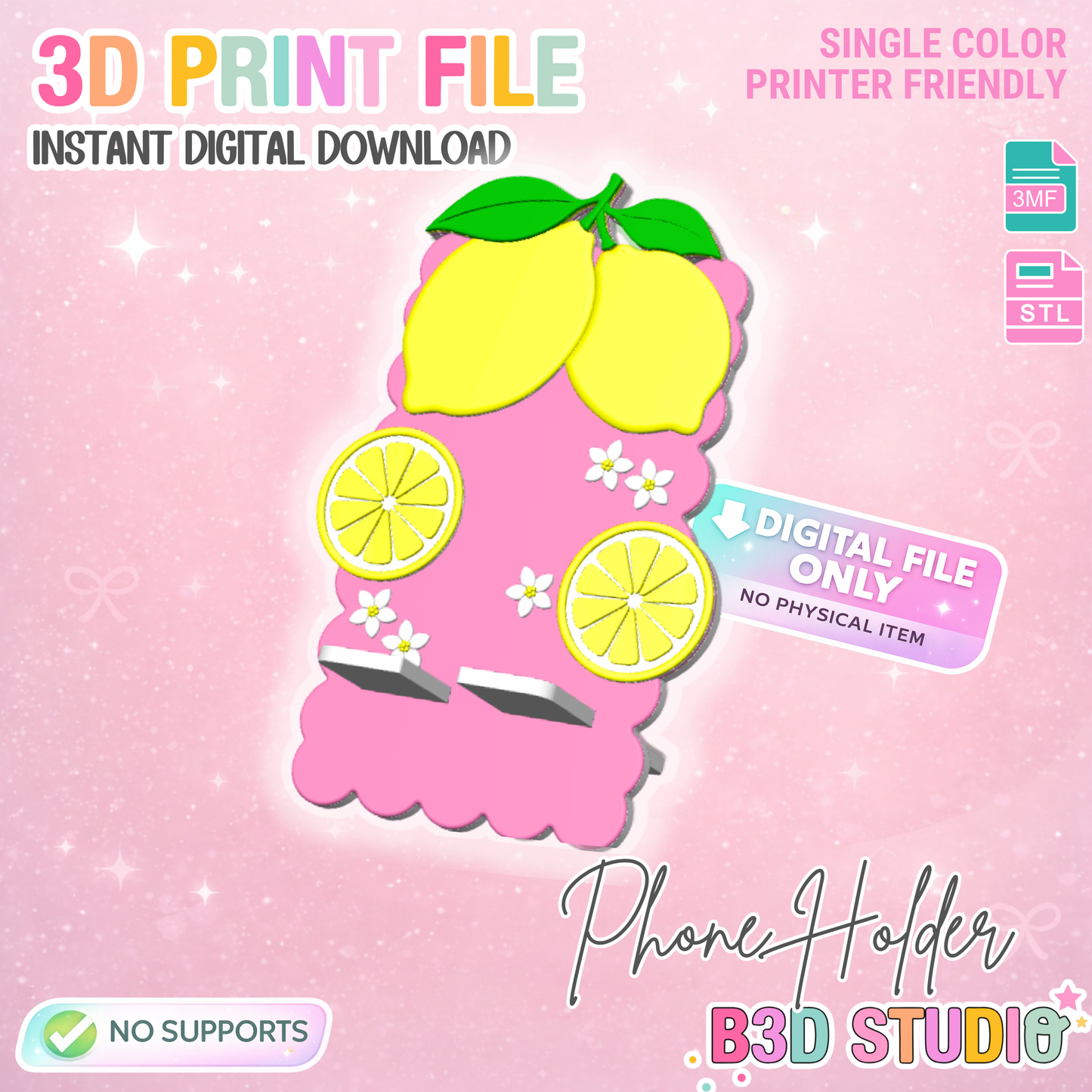 Lemons Phone Holder 3D Print File: Desk Decor (STL/3MF Digital Download)