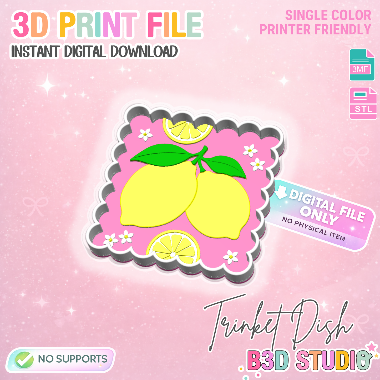 Lemons Version 2 - Trinket Dish 3D Print File – Desk Organization (Digital Download)