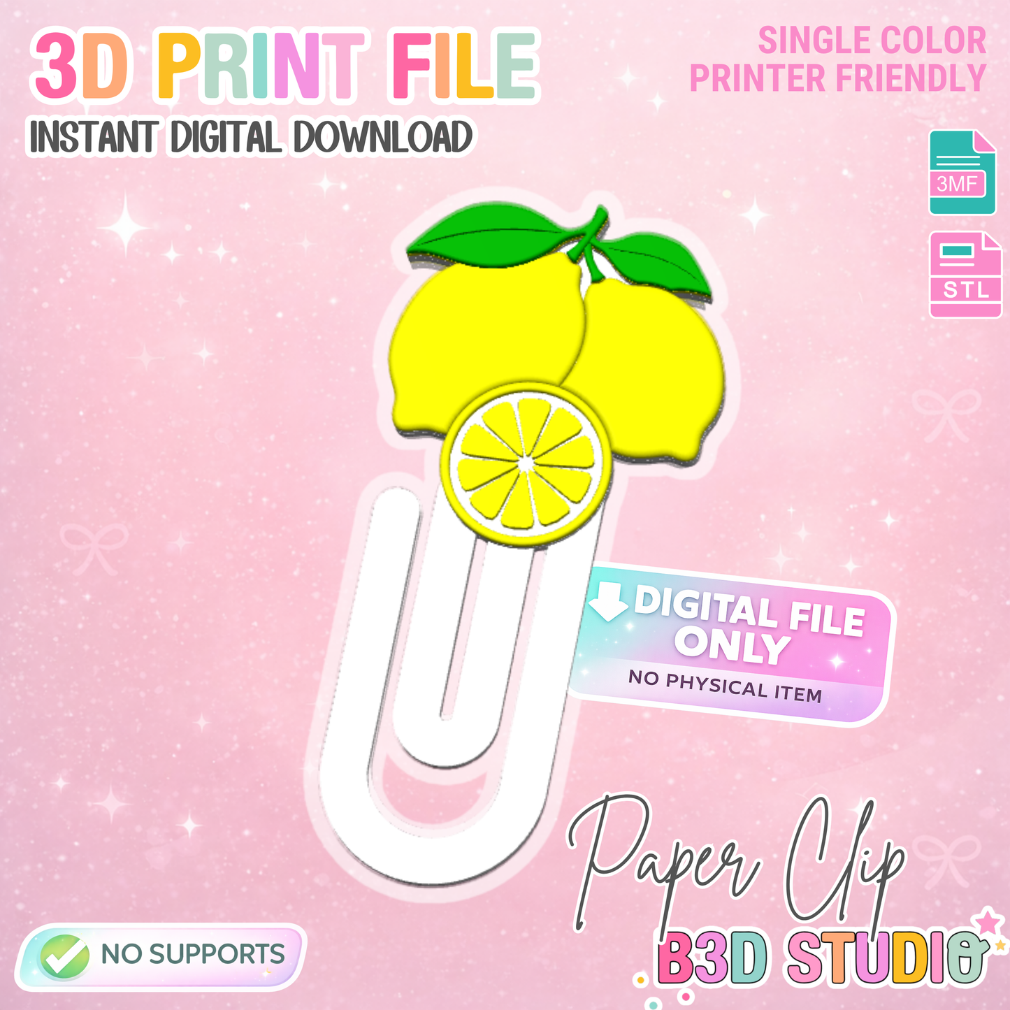 Lemons Paper Clip 3D Print File (STL & 3MF Digital Download)