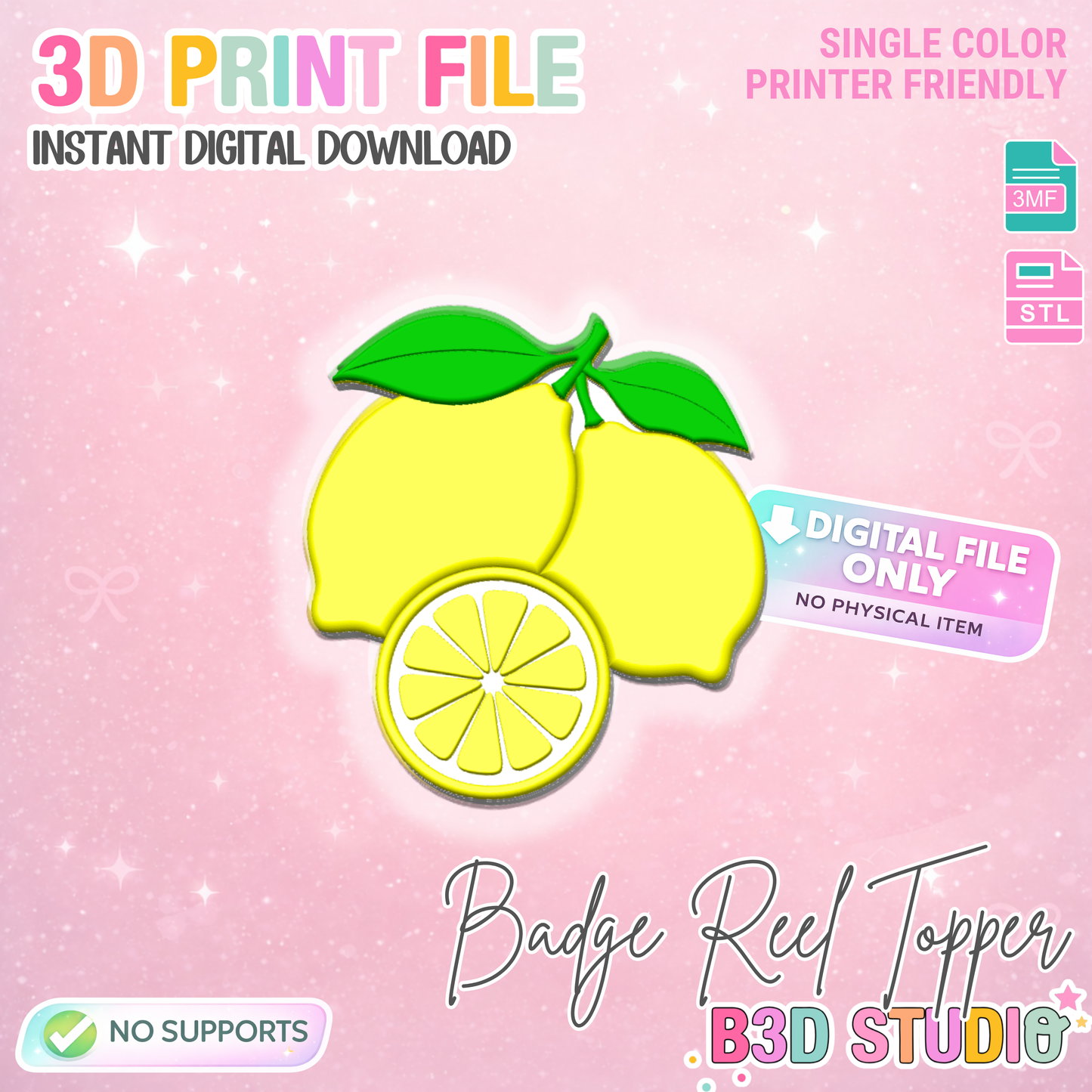Lemons Badge Reel Topper 3D Print File (STL & 3MF Digital Download)