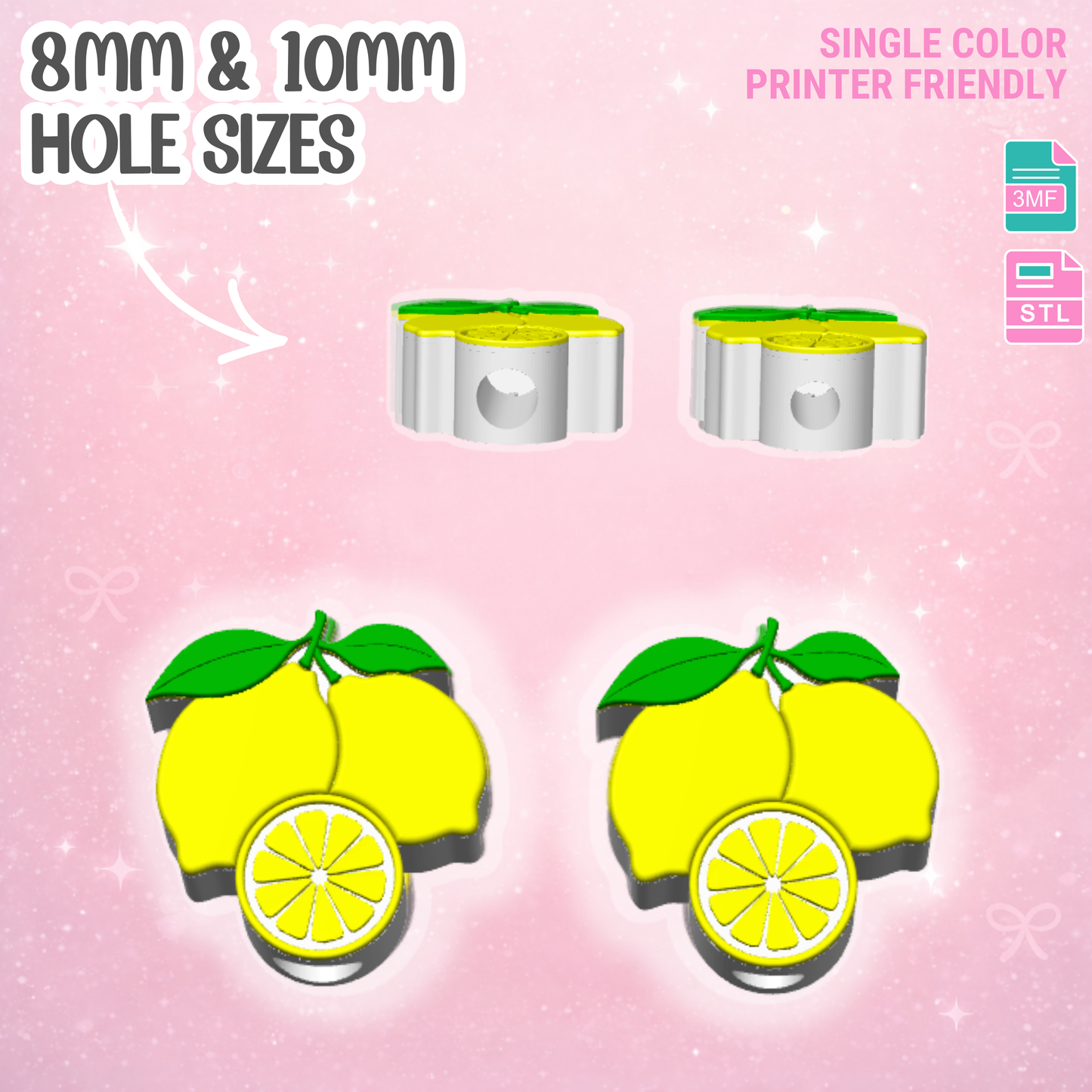 Lemons Straw Topper 3D Print File (STL & 3MF Digital Download) 8mm + 10mm Sizes
