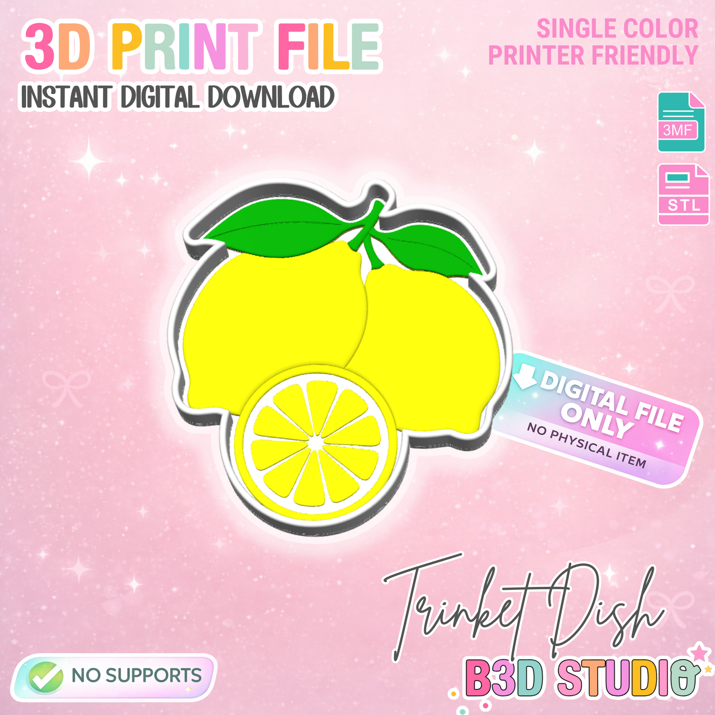 Lemons Trinket Dish 3D Print File – Desk Organization (Digital Download)