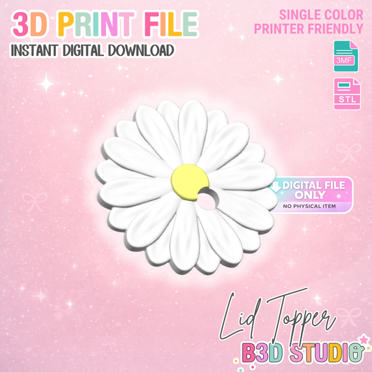 Daisy Version 2 Lid Topper: 3D Print STL & 3MF File Cup Toppers (Digital Download)