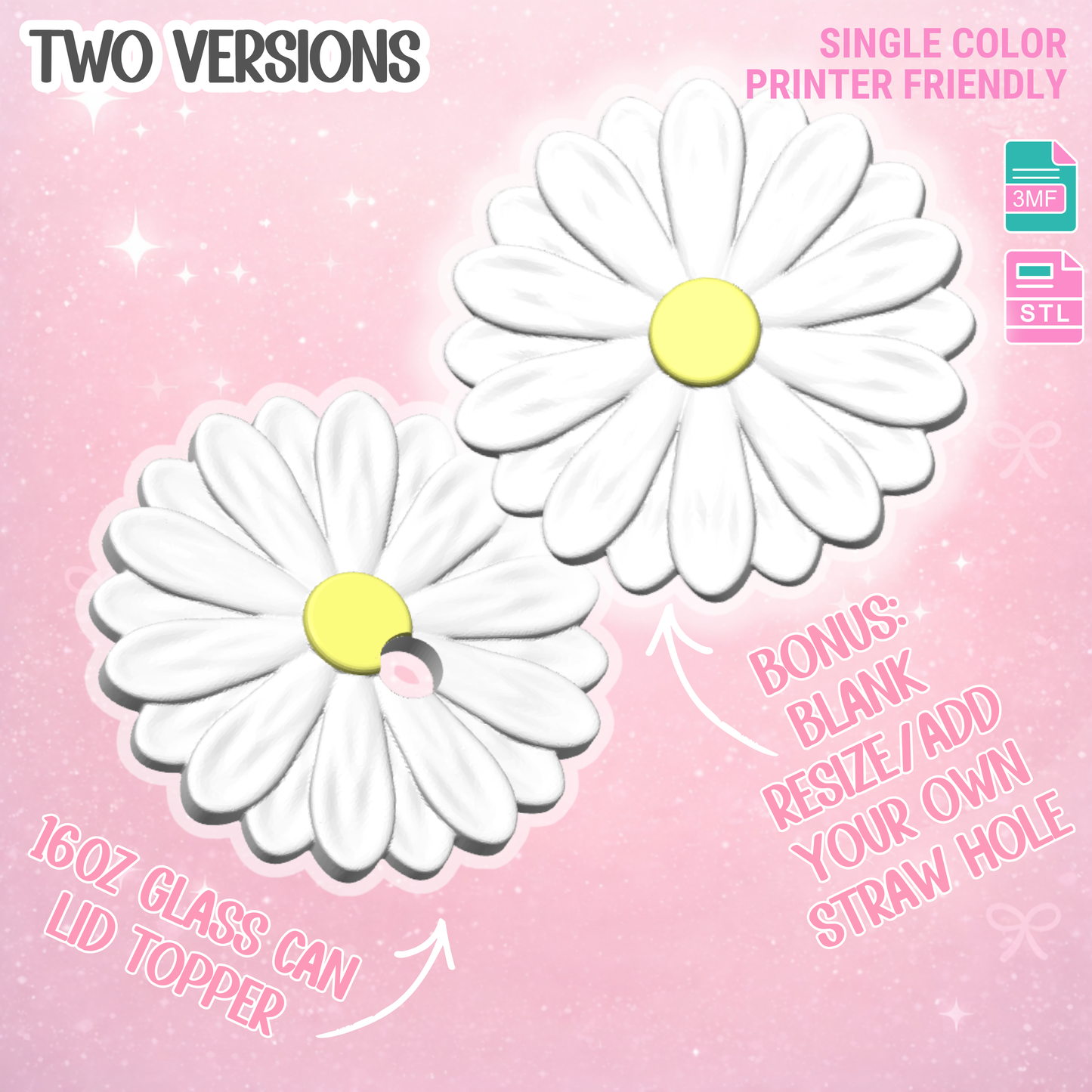 Daisy Version 2 Lid Topper: 3D Print STL & 3MF File Cup Toppers (Digital Download)