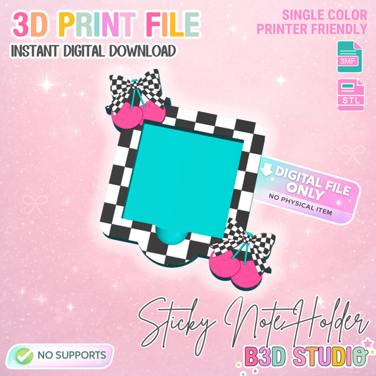 Checkered Cherry Sticky Note Holder: 3D Print File (STL/3MF Digital Download