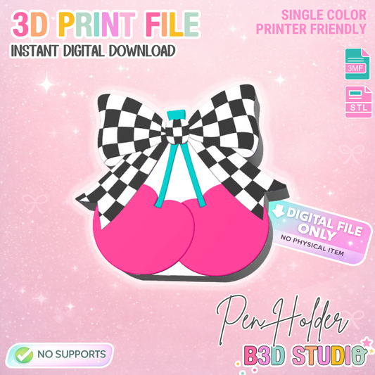 Checkered Cherry Pen Holder: 3D Print STL & 3MF File (Digital Download)