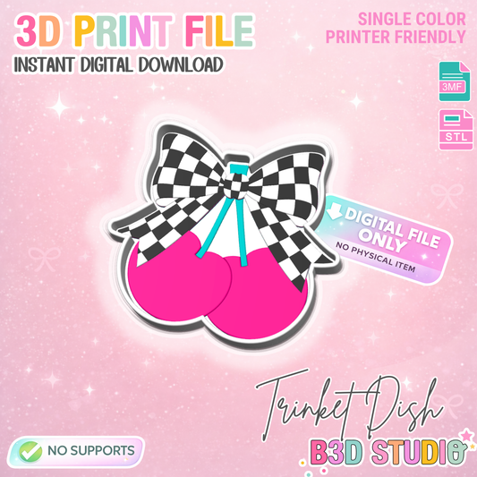 Checkered Cherry Trinket Dish STL & 3MF 3D Print File – Desk Organization (Digital Download)
