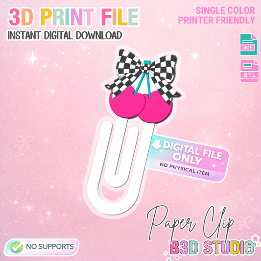 Checkered Cherry Paper Clip 3D Print File (STL & 3MF Digital Download)