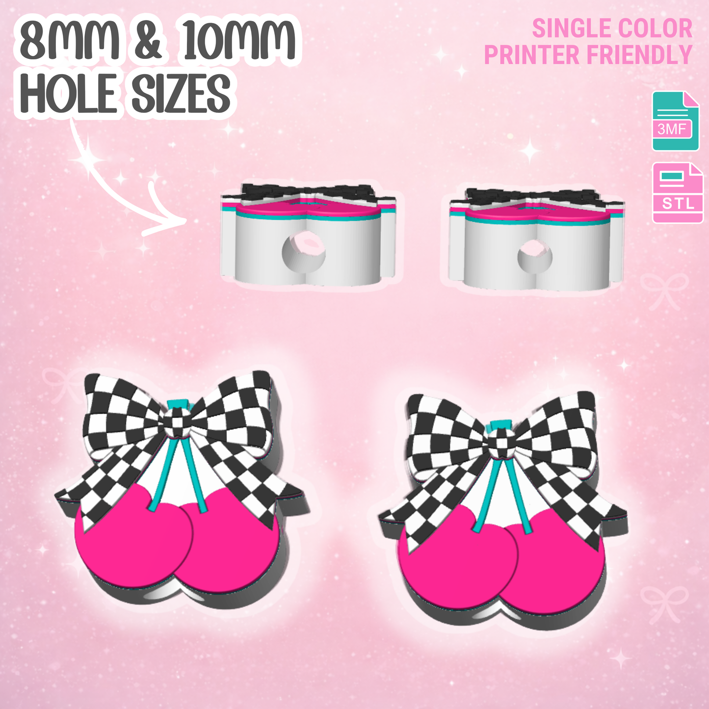 Checkered Cherry Straw Topper 3D Print File (STL & 3MF Digital Download) 8mm + 10mm Sizes