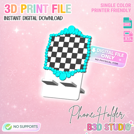 Checkered Turquoise Phone Holder 3D Print File (STL/3MF Digital Download)