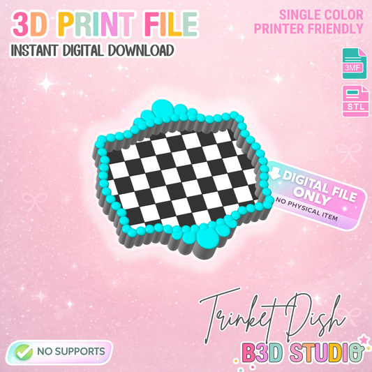 Checkered Turquoise Trinket Dish STL & 3MF File – 3D Print Desk Organizer (Digital Download)