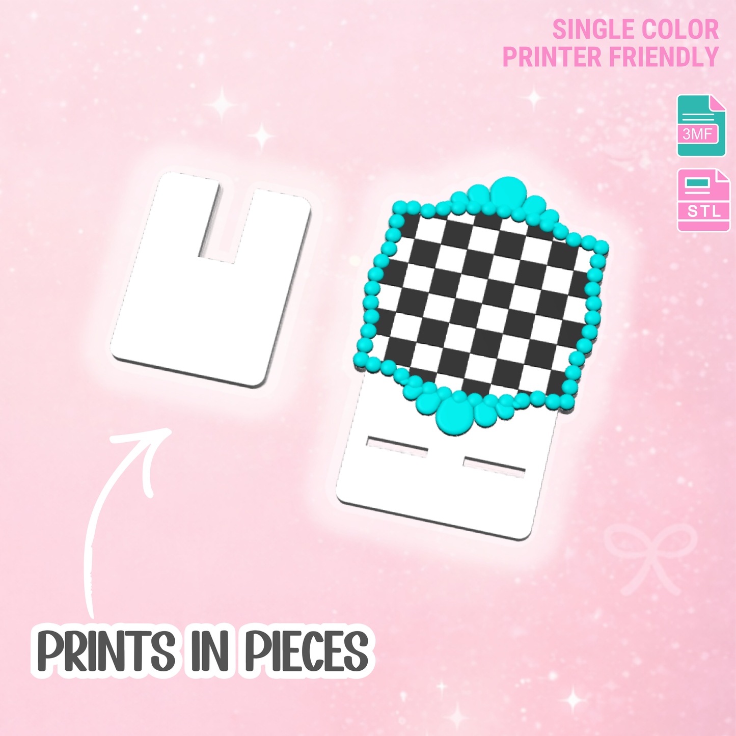 Checkered Turquoise Phone Holder 3D Print File (STL/3MF Digital Download)