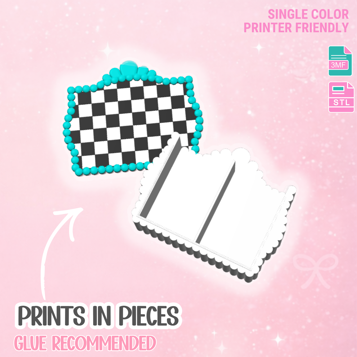 Checkered Turquoise Pen Holder: 3D Print STL & 3MF File (Digital Download)