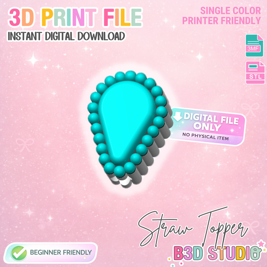 Turquoise Straw Topper 3D Print File (STL & 3MF Digital Download) 8mm + 10mm Sizes