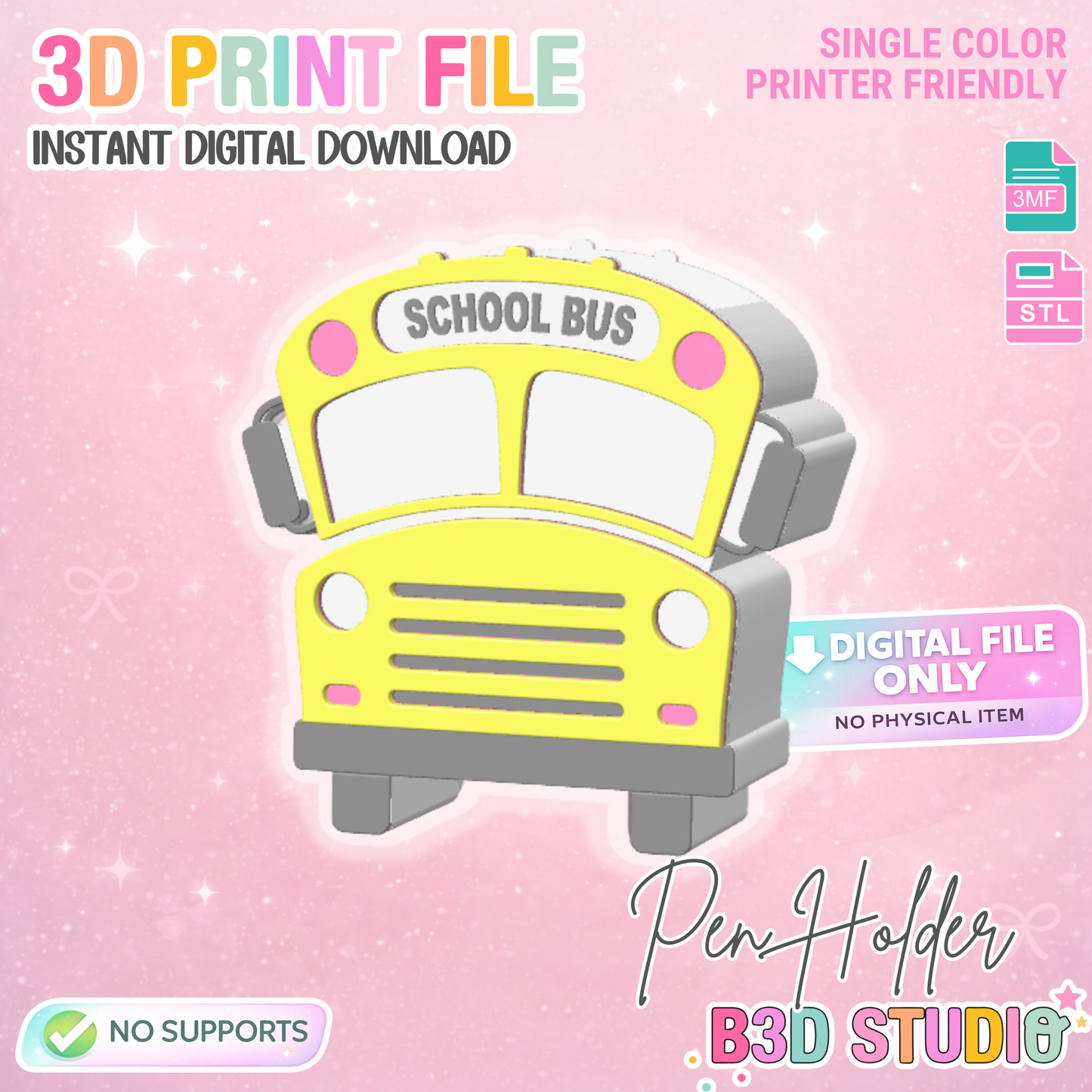School Bus Pen Holder: 3D Print STL & 3MF File (Digital Download)