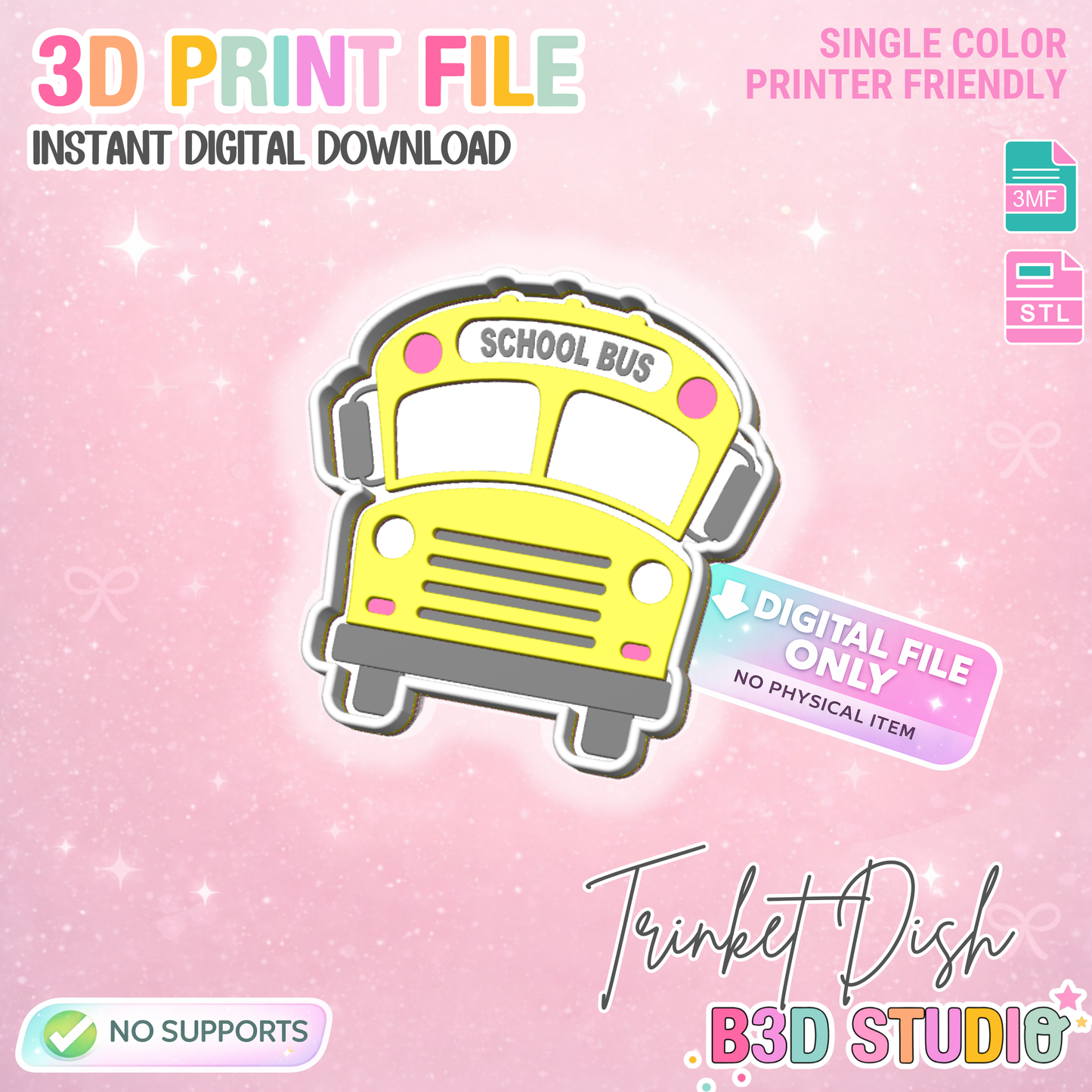 School Bus Trinket Dish STL & 3MF File – 3D Print Desk Organizer (Digital Download)